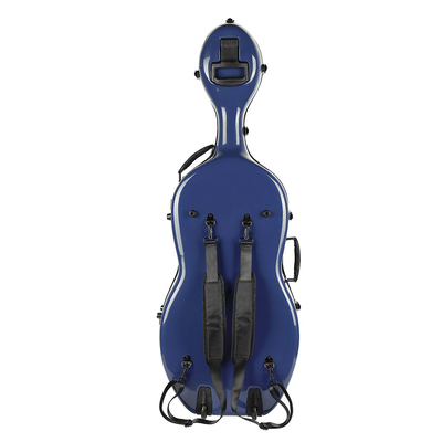 Volledig - de Cello Hard Geval van de grootte Duurzaam Glasvezel met Wielen Blauwe Kleur